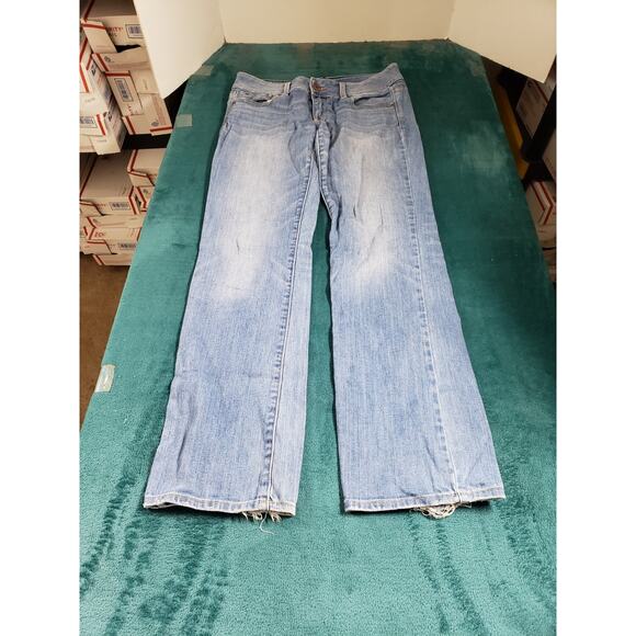 American Eagle Jeans Size 8 Long Womens Blue Stretch Pants Mid Rise Slim Bootcut - Picture 1 of 15